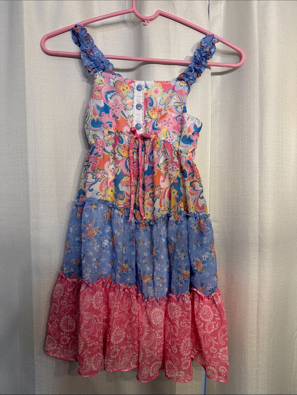 Jona Michelle Pink and Blue Floral Tiered Sundress